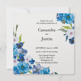 Invitación Boda floral azul bonito