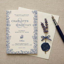 Invitación Boda floral azul botánica elegante