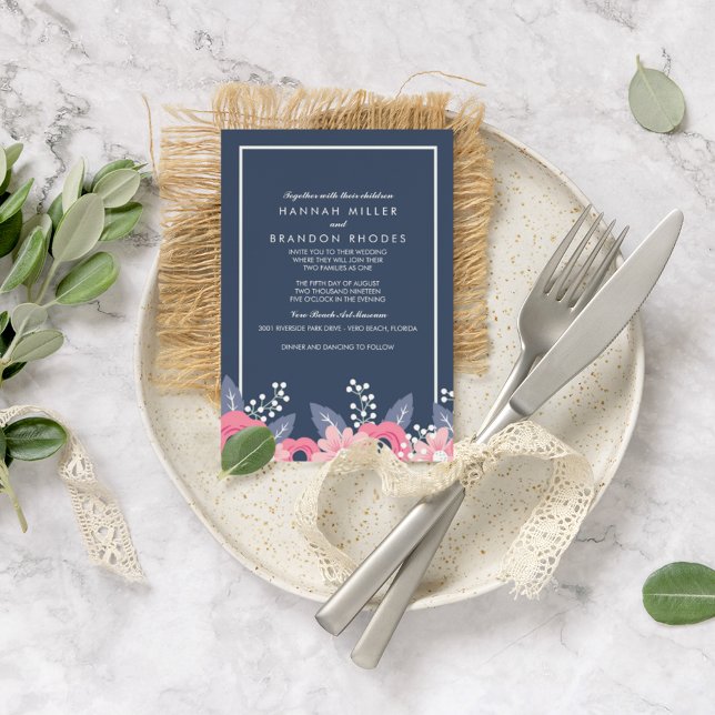 Invitación Boda floral azul brillante para familias con cama (Subido por el creador)