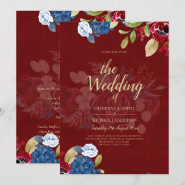 Invitación Boda Floral Azul Burgundy Rústica