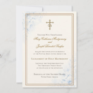 Invitación Boda floral azul católico