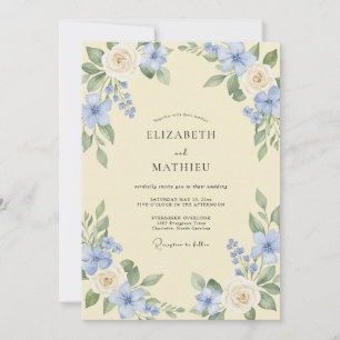 Invitación Boda Floral Azul Celeste Florece