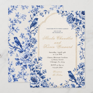 Invitación Boda floral azul Chinoiserie