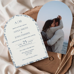 Invitación Boda floral azul chinoiserie francesa vintage