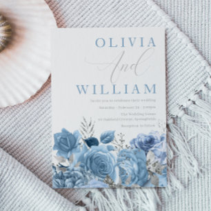 Invitación Boda floral azul cielo azul turbio