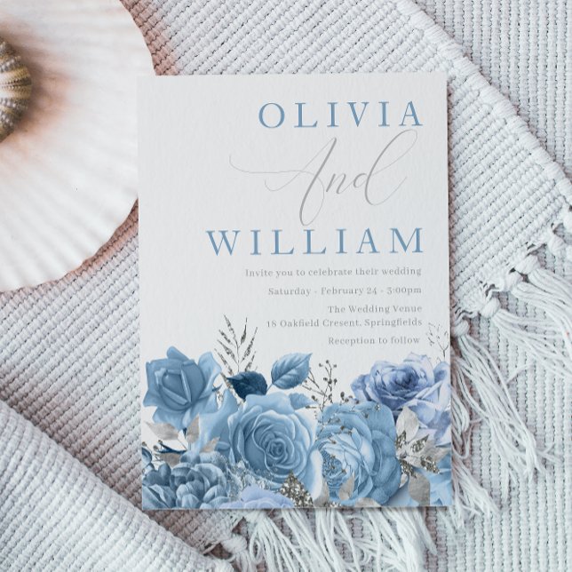 Invitación Boda floral azul cielo azul turbio (Subido por el creador)