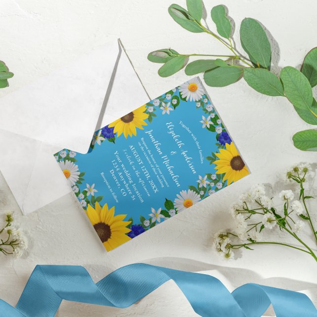 Invitación Boda floral azul cielo de verano (Subido por el creador)