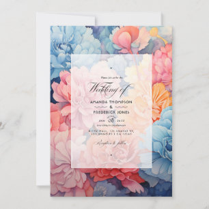 Invitación Boda floral azul cielo y coral