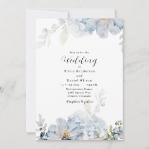 Invitación Boda floral azul claro y blanco