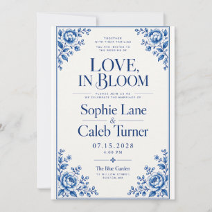 Invitación Boda floral azul cobalto