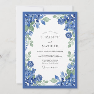 Invitación Boda floral azul cobalto