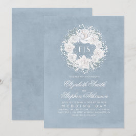 Invitación Boda Floral Azul con el aliento del bebé