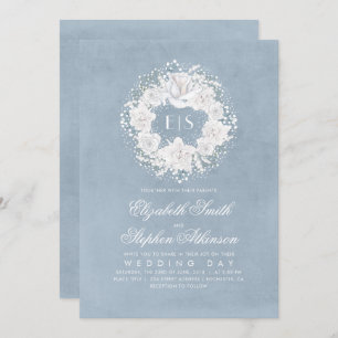 Invitación Boda Floral Azul con el aliento del bebé