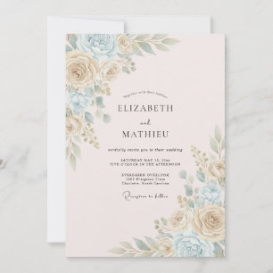 Invitación Boda Floral Azul Cremosa Caprichosa