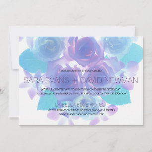 Invitación Boda floral azul de Aqua morado romántico