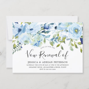 Invitación Boda floral azul de color azul bebé Renovación de