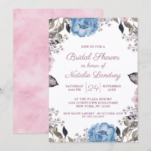Invitación Boda floral azul de encanto parisino ducha de novi