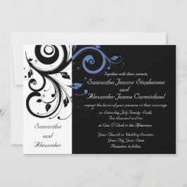 Invitación Boda floral azul de flor perenne negra