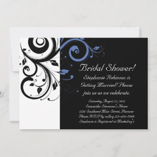 Invitación Boda floral azul de flor perenne negra