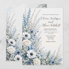 Invitación Boda floral azul de invierno