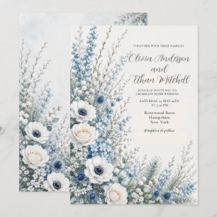 Invitación Boda floral azul de invierno