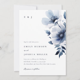 Invitación Boda floral azul de la Marina