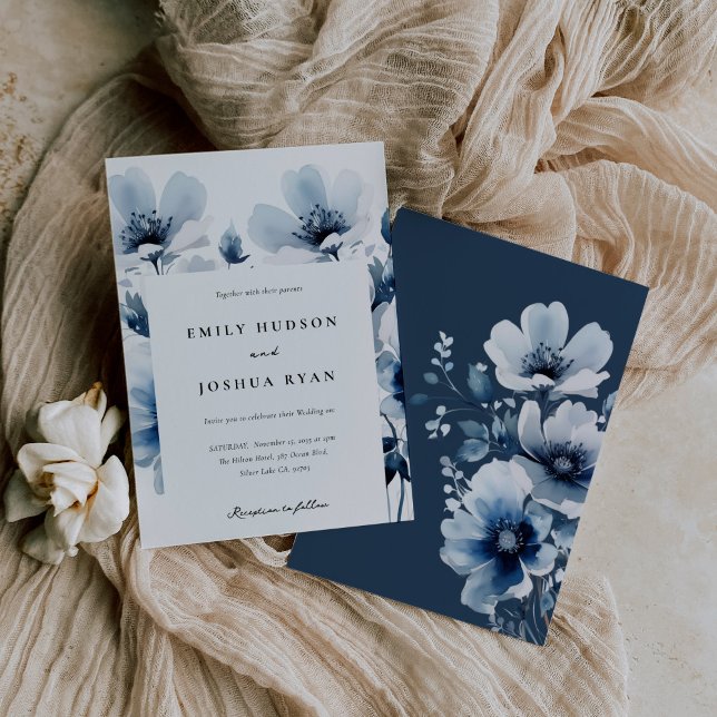 Invitación Boda floral azul de la Marina (Subido por el creador)