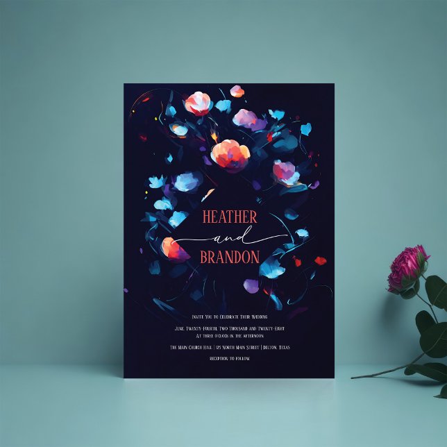 Invitación Boda floral azul de la marina abstracta moderna Ar (Subido por el creador)