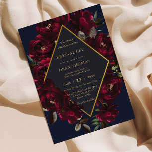 Invitación Boda floral azul de la Marina Borgoña Moody