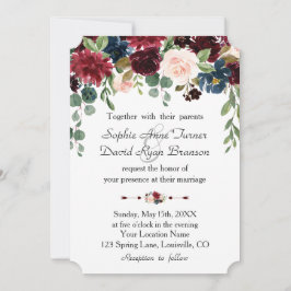 Invitación Boda floral azul de la Marina Borgoña Romántica