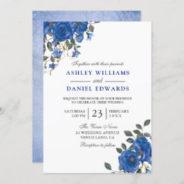 Invitación Boda Floral Azul de la Marina de Indigo