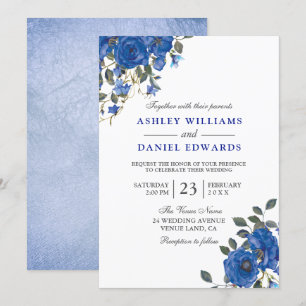 Invitación Boda Floral Azul de la Marina de Indigo