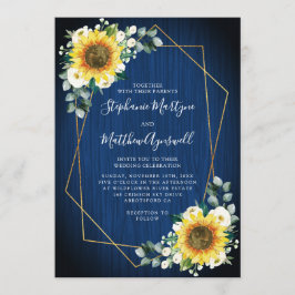 Invitación Boda floral azul de la Marina de los girasoles geo