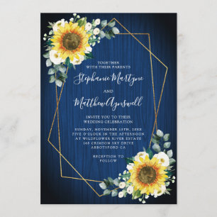 Invitación Boda floral azul de la Marina de los girasoles geo
