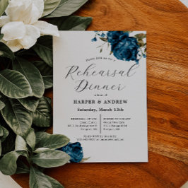 Invitación Boda Floral Azul de la Marina Ensayo Cena