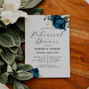 Invitación Boda Floral Azul de la Marina Ensayo Cena