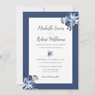 Invitación boda floral azul de la Marina Gris bonito