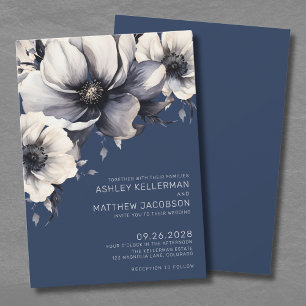 Invitación Boda floral azul de la Marina moderna
