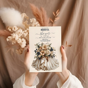 Invitación Boda floral azul de la Marina Vestido ducha de nov