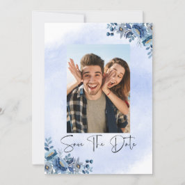 Invitación Boda floral azul de lujo salva la fecha