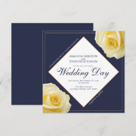 Invitación Boda floral azul de medianoche moderna del rosa