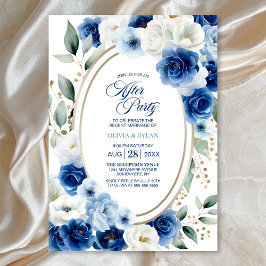 Invitación Boda Floral Azul De Oval Después Del Fiesta