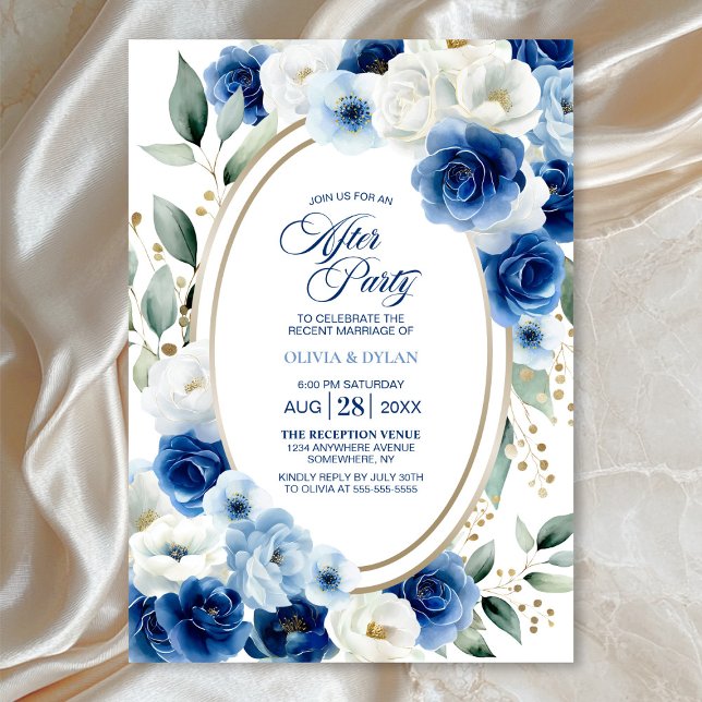 Invitación Boda Floral Azul De Oval Después Del Fiesta (Subido por el creador)