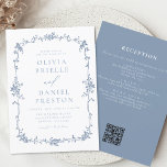 Invitación Boda Floral Azul del código QR Vintage victoriano<br><div class="desc">Transportar a sus huéspedes a una época de elegancia y romance con nuestra invitación a la Boda Floral Azul Victoriana. Inspirada por la opulencia de la época victoriana y adornada con delicados azules florales franceses, esta invitación exubera sofisticación intemporal. Diseñado con meticulosa atención a los detalles, el intrincado diseño floral...</div>