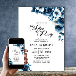 Invitación Boda Floral Azul Después Del Fiesta