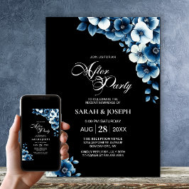 Invitación Boda Floral Azul Después Del Fiesta