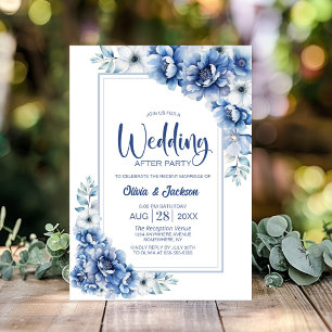 Invitación Boda Floral Azul Después Del Fiesta