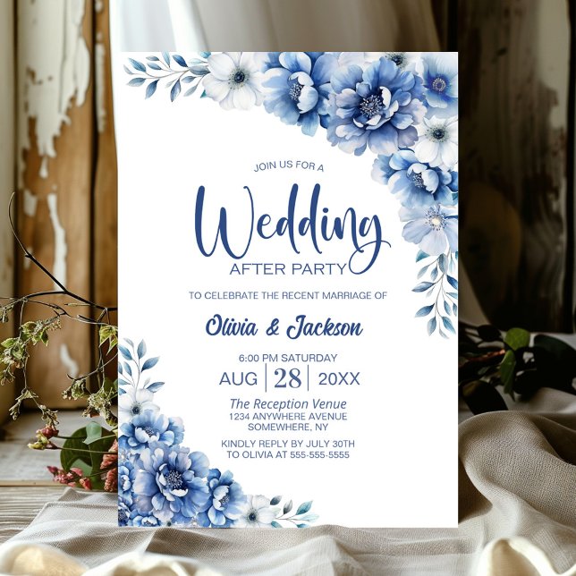 Invitación Boda Floral Azul Después Del Fiesta (Subido por el creador)