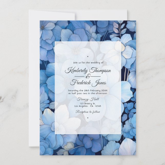 Invitación Boda Floral Azul Dusty (Anverso)