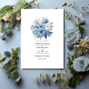 Invitación Boda Floral Azul Dusty